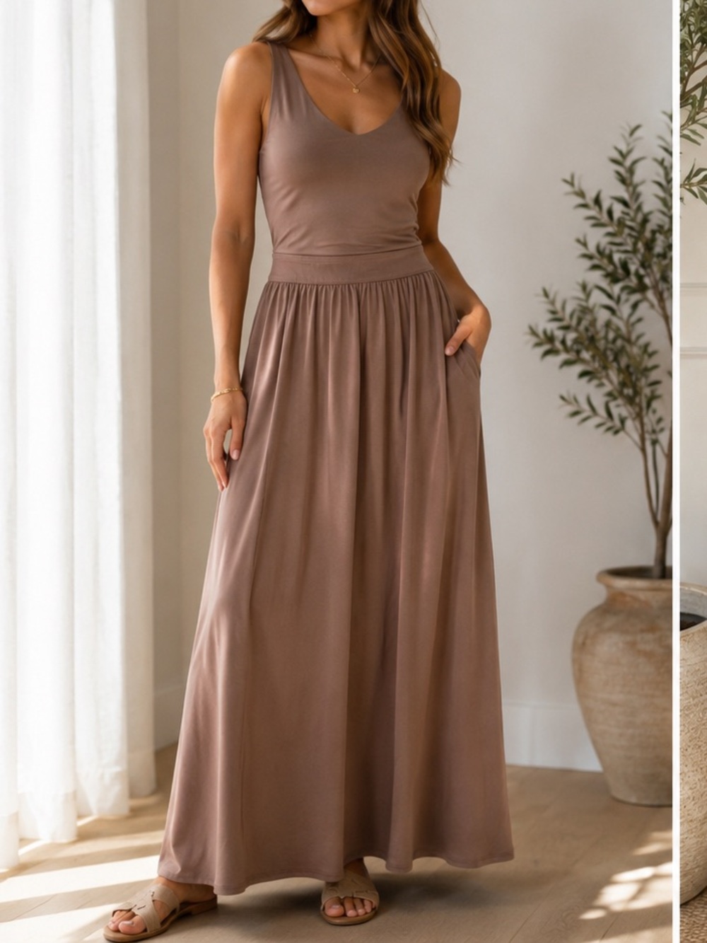 rag & bone Warm Taupe Sleeveless V-Neck Tank Dress